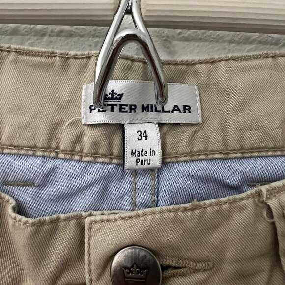 Peter Millar Tan Pima Cotton Straight Leg Stretch Flat Front Pants Mens Size 34 - Picture 6 of 6
